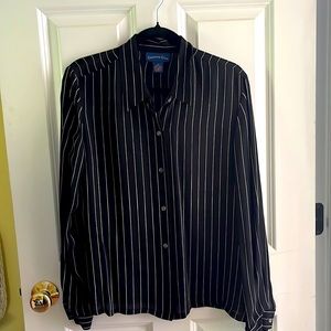 Women’s Charter Club Size 12 Black and White Striped Silk Blouse. Long sleeve